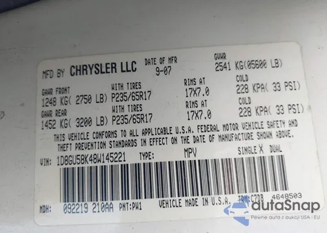 2008 Dodge Nitro Slt/Rt z USA, uszkodzony, nr VIN 1D8GU58K48W145221